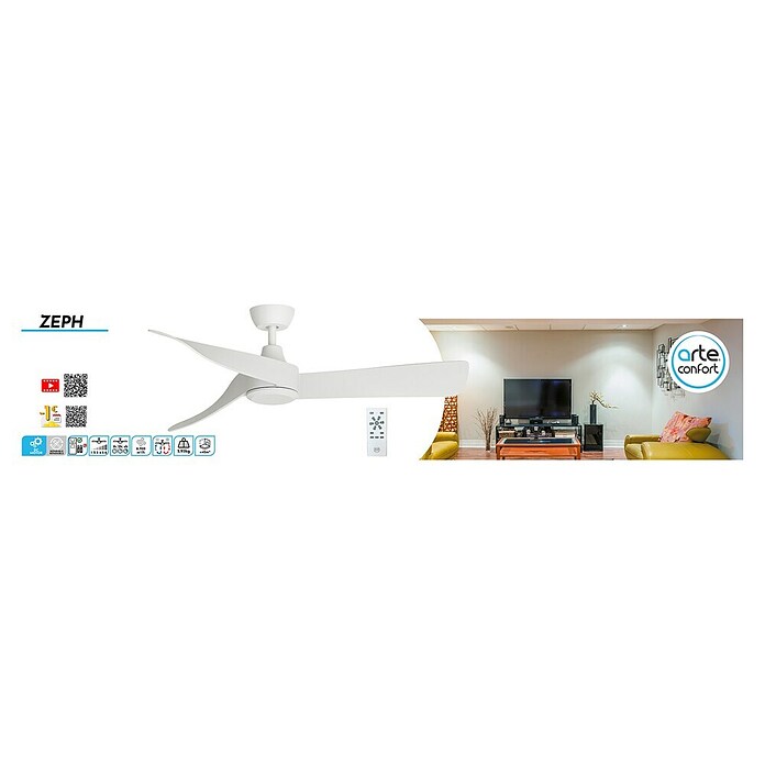 Arte confort Ventilador de techo Zeph (Blanco, 132 cm, 50 W, Sin luz) | BAUHAUS