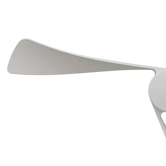 Arte confort Ventilador de techo Zeph - Blanco, 132 cm, 50 W, Blanco cálido, Con luz - Primer plano de una elegante pala de ventilador de techo blanca, que muestra su diseño moderno y suave curvatura para una buena ventilación.