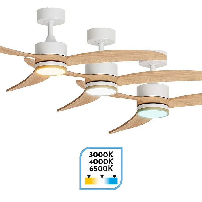 Arte confort Ventilador de techo Echo (Blanco/Madera, 122 cm, 28,2 W, Blanco cálido) | BAUHAUS