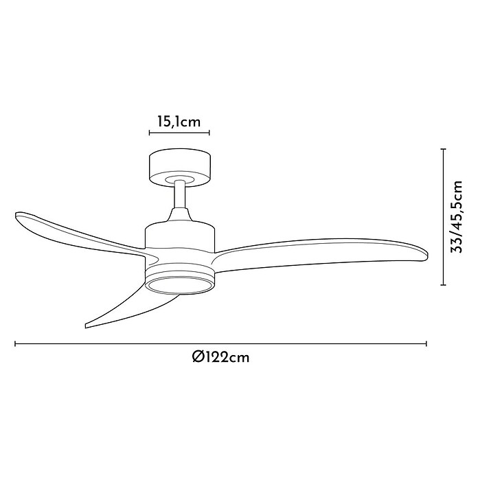 Arte confort Ventilador de techo Echo (Negro/Madera, 122 cm, 28,2 W, Blanco cálido) | BAUHAUS