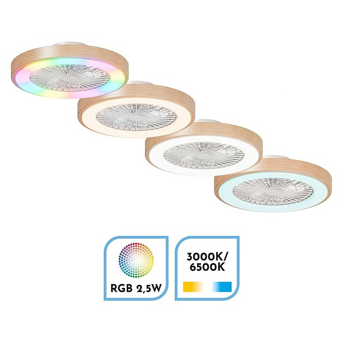 Arte confort Ventilador de techo Siena (Blanco/Madera, 48,9 cm, 36 W, RGB) | BAUHAUS