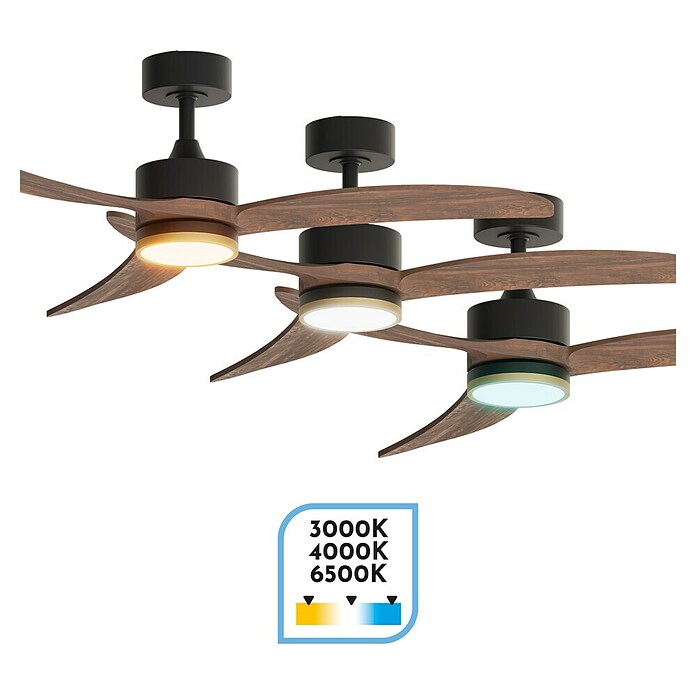 Arte confort Ventilador de techo Echo (Negro/Madera, 122 cm, 28,2 W, Blanco cálido) | BAUHAUS