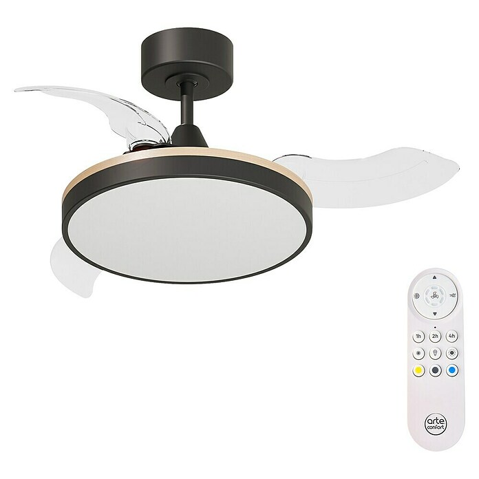 Arte confort Ventilador de techo Ginebra (Negro, 31 cm, 28 W, Blanco cálido) | BAUHAUS