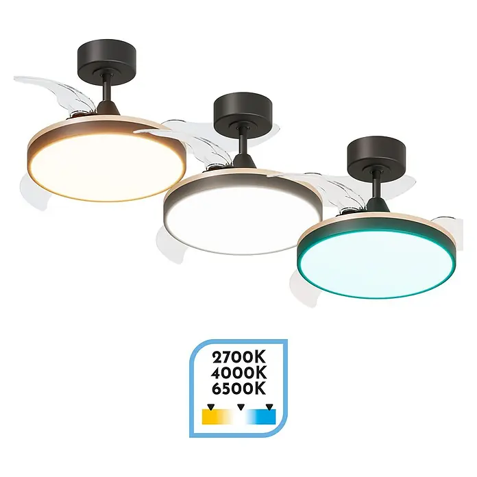 Arte confort Ventilador de techo Ginebra - Negro, 91 cm, 28 W, Blanco cálido - Ventilador de techo con iluminación LED en diferentes temperaturas de color para un ambiente agradable.
