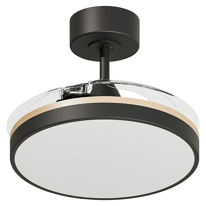 Arte confort Ventilador de techo Ginebra - Negro, 91 cm, 28 W, Blanco cálido - Elegante lámpara de techo con ventilador integrado. El diseño moderno en negro, madera y cromo proporciona iluminación elegante y refrigeración.