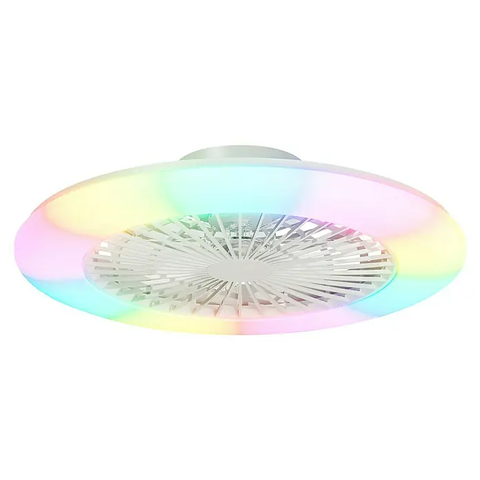 Arte confort Ventilador de techo Laos - Blanco, 57,7 cm, 22 W, Blanco cálido - Ventilador de techo con luces de colores. Este ventilador de techo moderno cuenta con LEDs de colores integrados para iluminación ambiental.