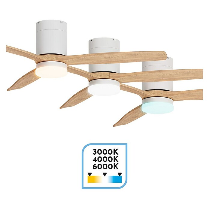 Arte confort Ventilador de techo Mallorca (Blanco/Madera, 132 cm, 36,5 W, Blanco cálido) | BAUHAUS
