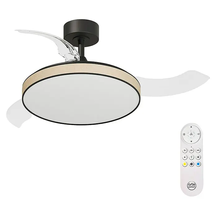 Arte confort Ventilador de techo Tunez - Negro, 105,5 cm, 30 W, Blanco cálido - Lámpara de techo moderna con ventilador integrado y control remoto para una iluminación y refrigeración cómodas.