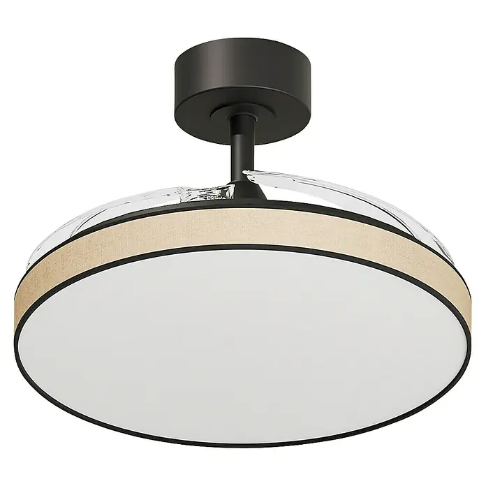 Arte confort Ventilador de techo Tunez - Negro, 105,5 cm, 30 W, Blanco cálido - Ventilador de techo con luz integrada, marco beige y borde negro. Ideal para salones y dormitorios, eficiente energéticamente y estiloso.