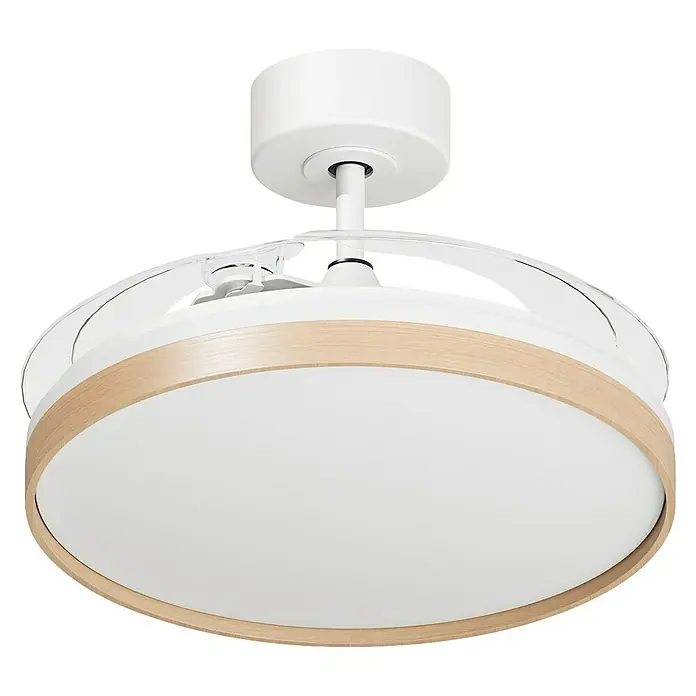 Arte confort Ventilador de techo Varadero - Blanco/Madera, 112 cm, 50 W, Blanco cálido - Ventilador de techo con luz LED integrada, enmarcado en madera, ofreciendo un diseño moderno e iluminación eficiente para espacios habitables.