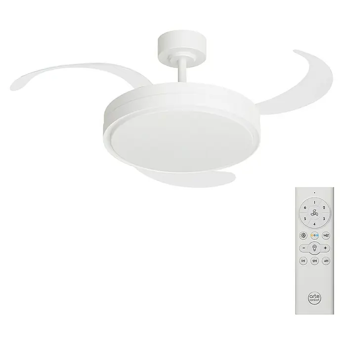 Arte confort Ventilador de techo Verona L - Blanco, 122 cm, 30 W, Blanco cálido - Ventilador de techo blanco con mando a distancia para ajustar la comodidad.