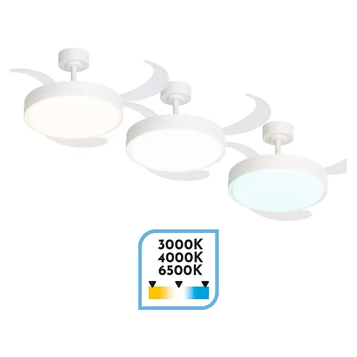 Arte confort Ventilador de techo Verona L - Blanco, 122 cm, 30 W, Blanco cálido - Ventilador de techo LED con temperatura de color ajustable, perfecto ambiente.