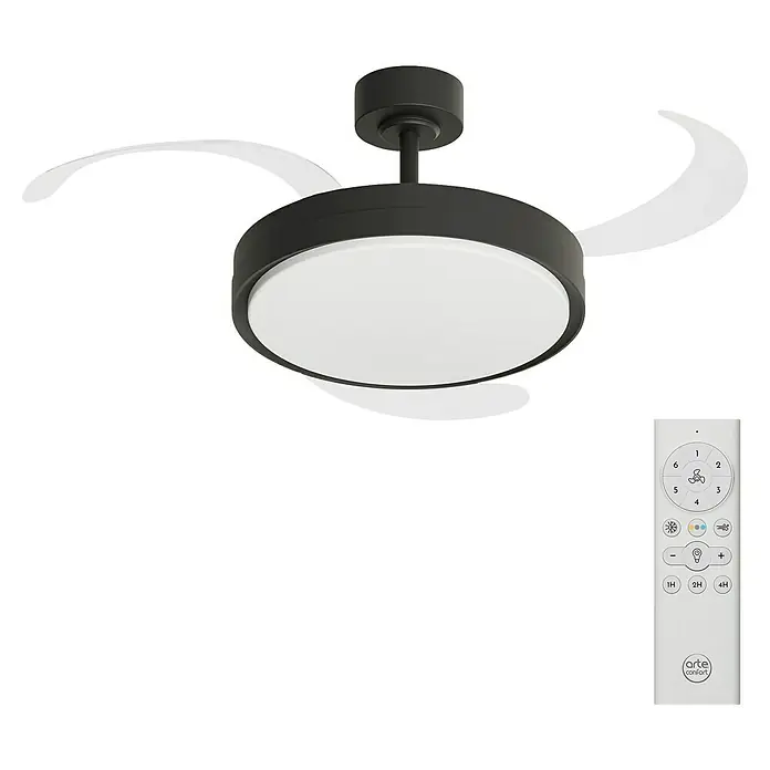 Arte confort Ventilador de techo Verona L - Negro, 122 cm, 30 W, Blanco cálido - Ventilador de techo con luz integrada y mando a distancia para un uso cómodo. Diseño elegante para espacios de vida modernos.