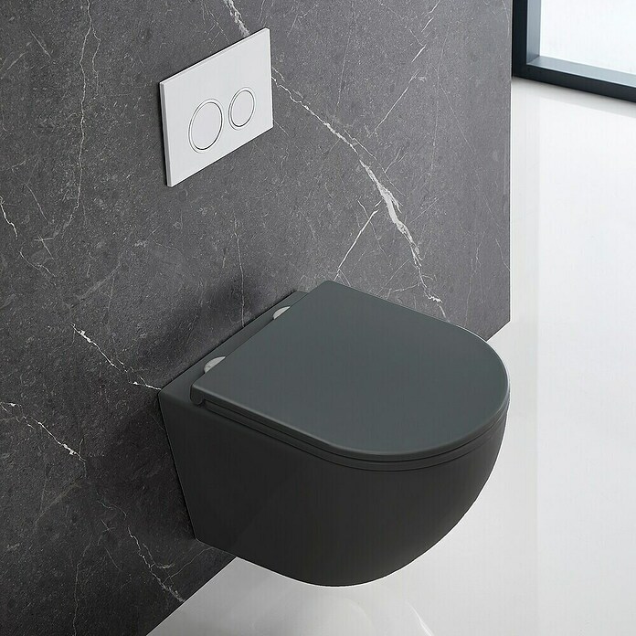 Taza de WC suspendida Kivu (Sin borde de descarga, Forma de descarga: Por separado, Salida WC: Horizontal, Negro) | BAUHAUS
