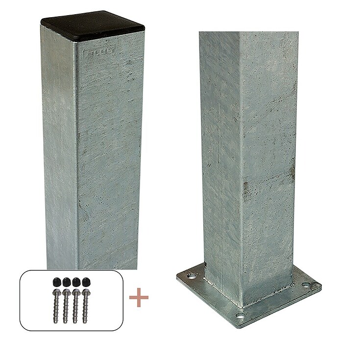 Plus Zaunpfosten mit Fuß und Schrauben-Set (Höhe: 150 cm, 8 x 8 cm, Silber, Stahl) | BAUHAUS