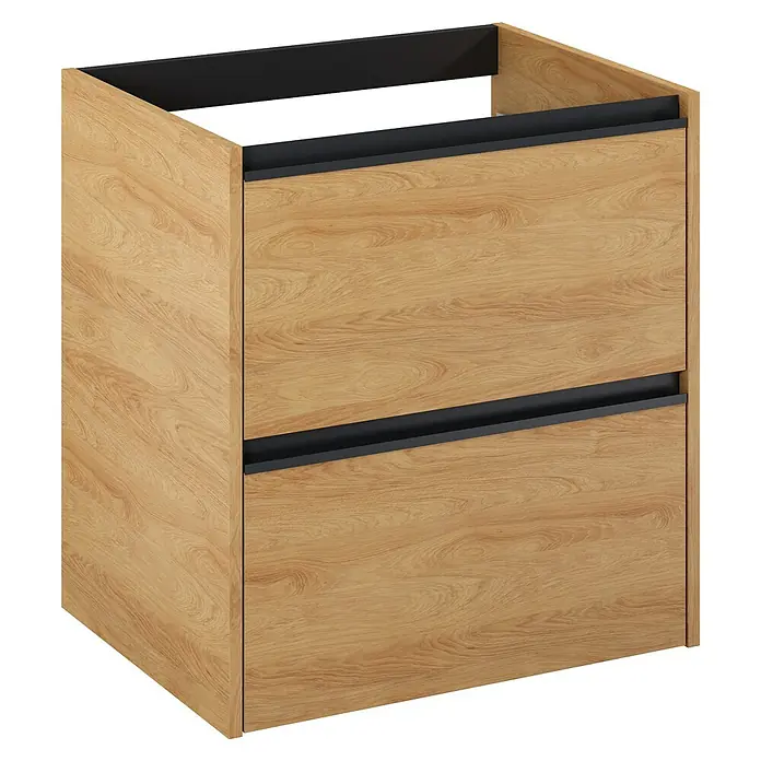 Riva Urban 2.0 Waschtischunterschrank - B x T x H: 60 x 45,1 x 63,5 cm, Natural Hickory - Schrank mit zwei Schubladen und Holzoptik. Der moderne Badezimmerschrank mit Holzfront ist ein stilvolles Möbelstück.