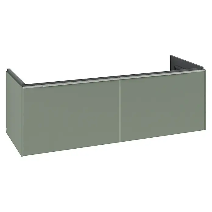 Villeroy & Boch Subway 3.0 Waschbeckenunterschrank - Soft Green, Anzahl Schubladen: 2 Stk., Farbe Griff: Aluminium glänzend, B x T x H: 127,2 x 47,8 x 42,9 cm, Ohne Beleuchtung, Geeignet für Doppelwaschtisch - Olivgrüner Hängeschrank mit zwei grifflosen Türen und integrierten Griffleisten.
