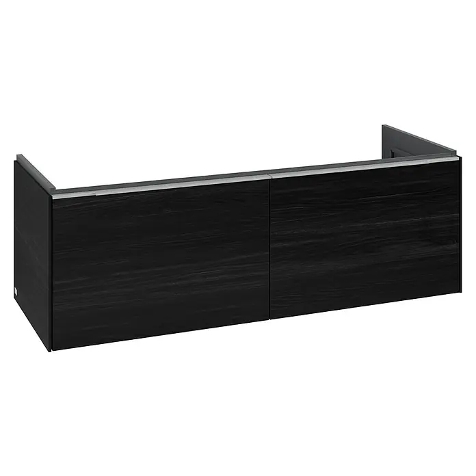 Villeroy & Boch Subway 3.0 Waschbeckenunterschrank - Black Oak, Anzahl Schubladen: 2 Stk., Farbe Griff: Aluminium glänzend, B x T x H: 127,2 x 47,8 x 42,9 cm, Ohne Beleuchtung, Geeignet für Doppelwaschtisch - Wandhängender Schrank in dunkler Holzoptik mit zwei Türen und integrierter grauer Griffleiste.