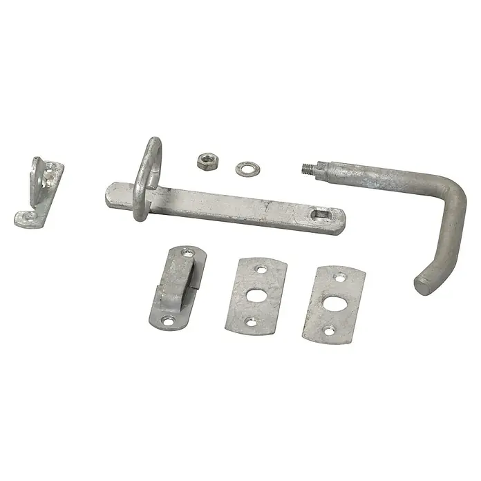 Plus Torriegel - 16 cm, Stahl - Ein verzinkter Torriegel-Satz, inklusive Riegel, Halterungen und Befestigungsmaterial, ideal für die sichere Verriegelung von Toren und Türen.
