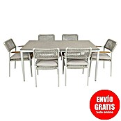 Kactus republic Conjunto de muebles Morea (7 pzs., Aluminio/Cuerda, Perla) | BAUHAUS