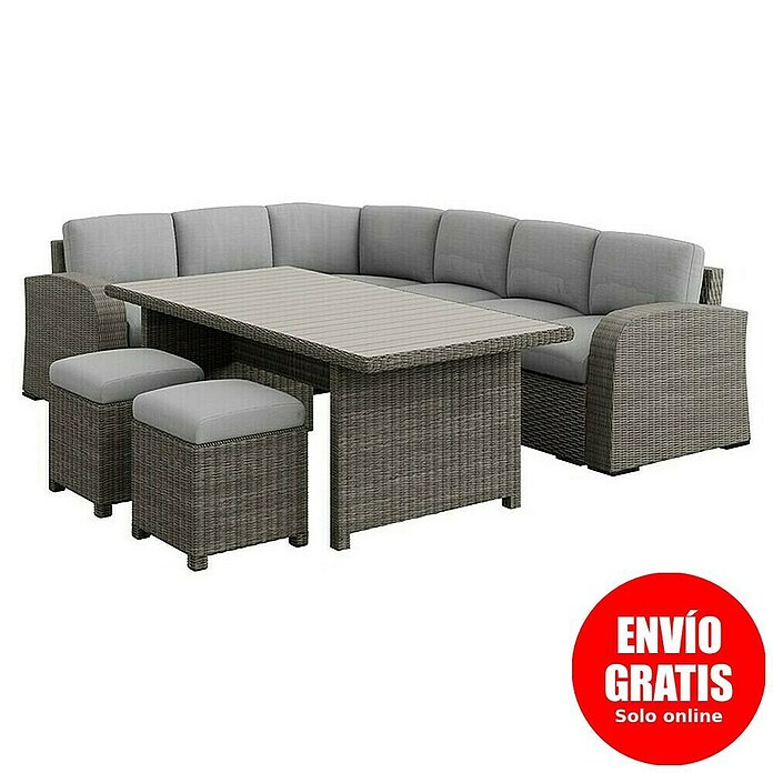 Sunfun Conjunto de muebles Portland III (6 pzs., Ratán sintético/Aluminio, Crema) | BAUHAUS