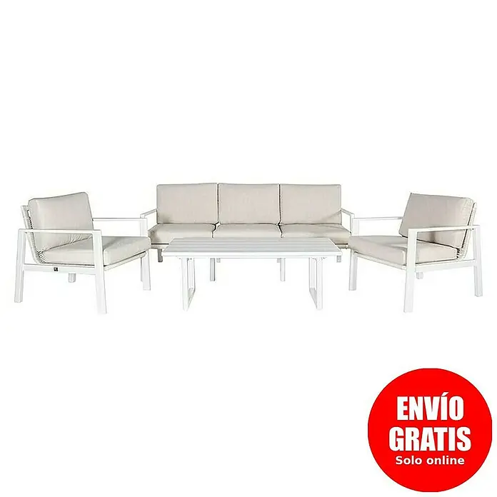 Kactus republic Conjunto de muebles Onix - 4 pzs., Aluminio/Ratán sintético, Blanco - Conjunto de muebles de jardín de color claro formado por sofá, sillones y mesa. Ideal para relajarse al aire libre.