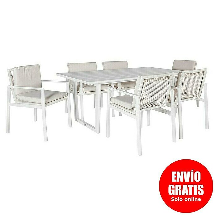 Kactus republic Conjunto de muebles Onix (7 pzs., Aluminio/Ratán sintético, Blanco) | BAUHAUS
