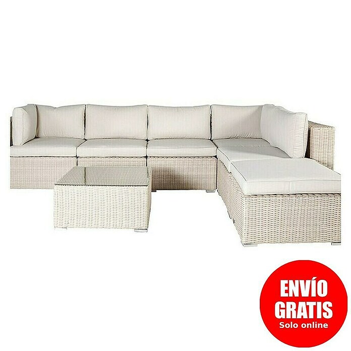 Kactus republic Conjunto de muebles Turín (7 pzs., Acero/Ratán sintético, Perla) | BAUHAUS
