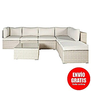 Kactus republic Conjunto de muebles Turín (7 pzs., Acero/Ratán sintético, Perla)