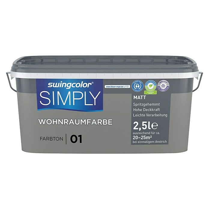 swingcolor Stenska barva Simply  (Temno siva - št. 1, Mat, 2,5 l) | Živobarvne disperzijske barve | Stenske barve | Barve | Barve in tapete | Izdelki | BAUHAUS