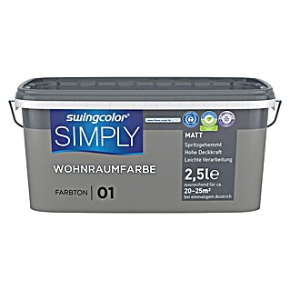 swingcolor Boja za zid Simply (Siva – br. 01, Mat, 2,5 l)