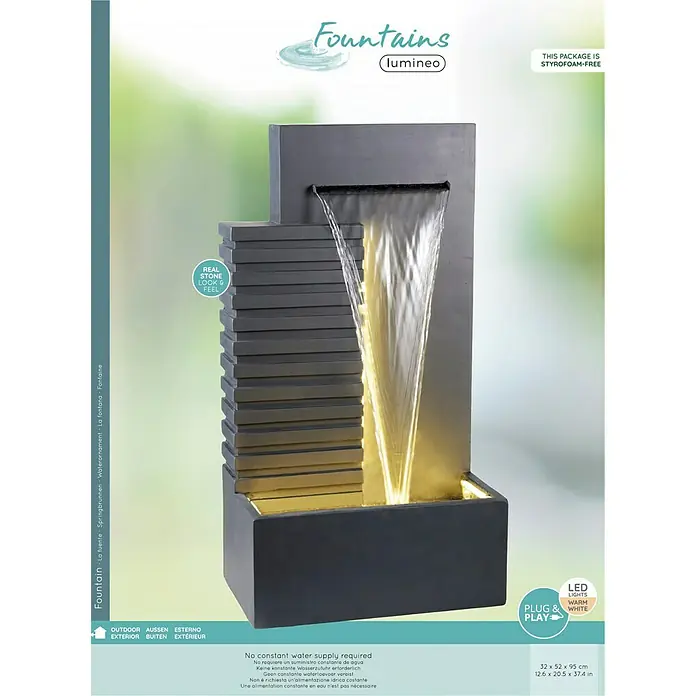 Fuente de jardín LED Bernalda - 32 x 52 x 95 cm, Otros, Antracita - La elegante fuente de jardín "Fountains Lumineo" con iluminación LED es un verdadero atractivo. Este paquete no contiene poliestireno.
