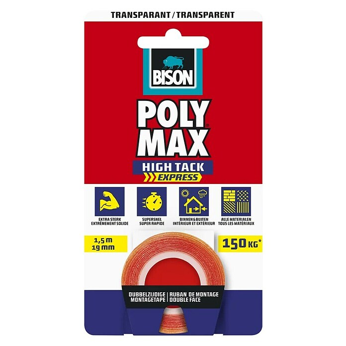 Bison Poly Max Montagetape High Tack Express (Transparant, l x b: 1,5 m x 19 mm) | BAUHAUS