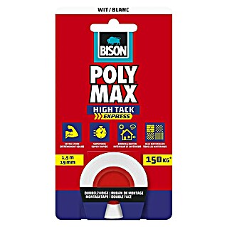 Bison Poly Max Montagetape High Tack Express (Wit, l x b: 1,5 m x 19 mm)