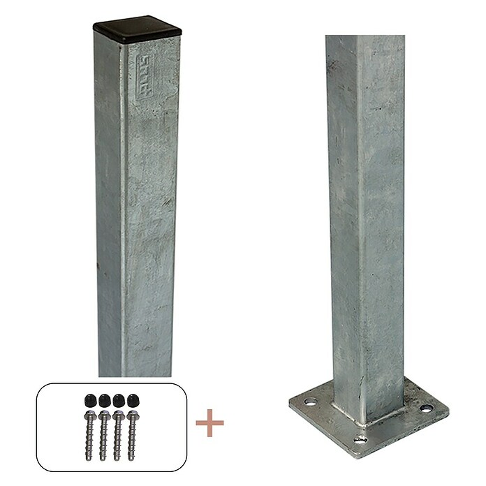 Plus Zaunpfosten mit Fuß und Schrauben-Set (Höhe: 96 cm, 4,5 x 4,5 cm, Silber, Stahl) | BAUHAUS