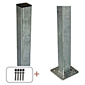 Plus Zaunpfosten mit Fuß und Schrauben-Set (Höhe: 96 cm, 4,5 x 4,5 cm, Silber, Stahl) | BAUHAUS