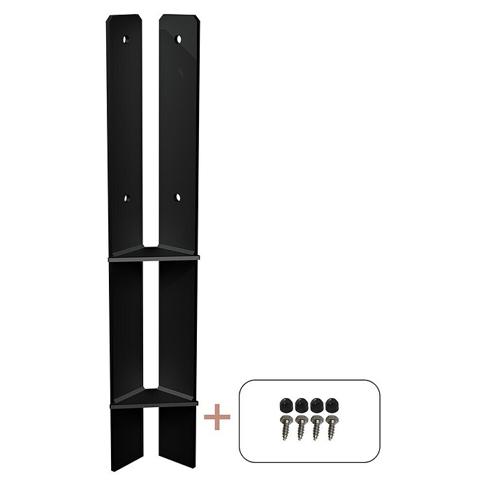 Plus H-Pfostenanker Über-Eck für Pfosten 9 cm (L x B x H: 6 x 6 x 60 cm, Pulverbeschichtet, Schwarz (RAL 9005)) | BAUHAUS