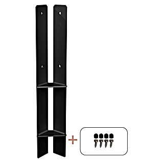 Plus H-Pfostenanker Über-Eck für Pfosten 9 cm (L x B x H: 6 x 6 x 60 cm, Feuerverzinkt, Schwarz (RAL 9005))