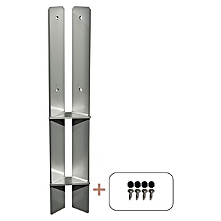 Plus H-Pfostenanker Über-Eck für Pfosten 9 cm (L x B x H: 6 x 6 x 60 cm, Feuerverzinkt, Silber)