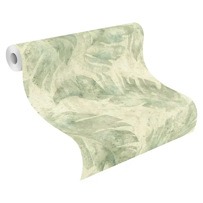 Rasch Selection Vliestapete Vinyl Blätter - Blattgrün, Floral, 10,05 x 0,53 m - Rolle Tapete mit hellgrünem Blattmuster.