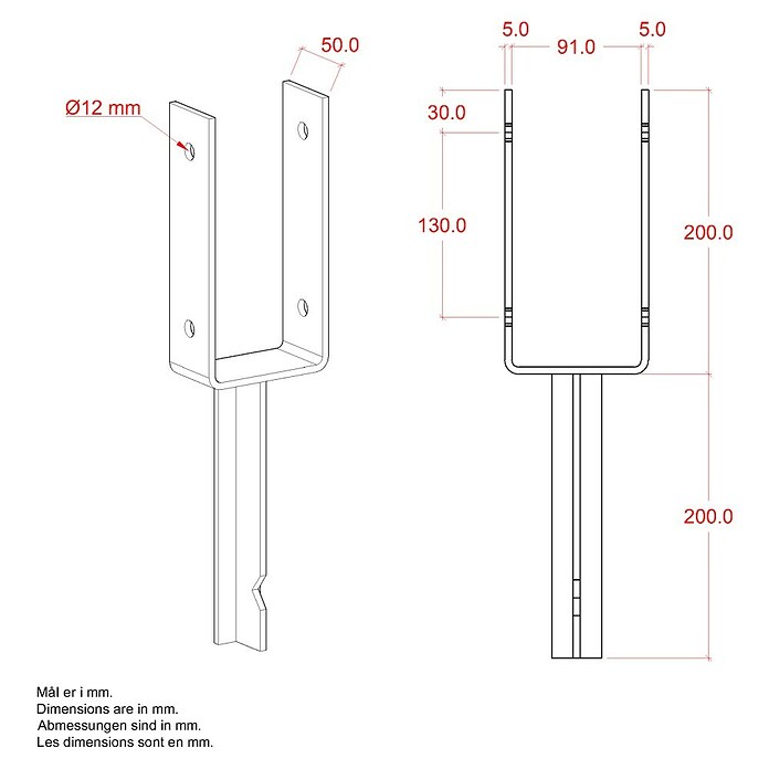 Plus U-Pfostenträger für Pfosten 9 cm (L x B x H: 5 x 9,1 x 40 cm, Pulverbeschichtet, Schwarz (RAL 9005)) | BAUHAUS