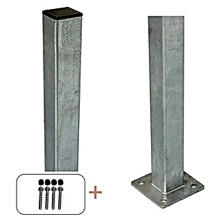Plus Zaunpfosten mit Fuß und Schrauben-Set (Höhe: 132 cm, 4,5 x 4,5 cm, Silber, Stahl)