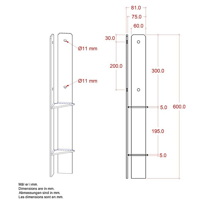 Plus H-Pfostenanker Über-Eck für Pfosten 9 cm (L x B x H: 6 x 6 x 60 cm, Pulverbeschichtet, Schwarz (RAL 9005)) | BAUHAUS