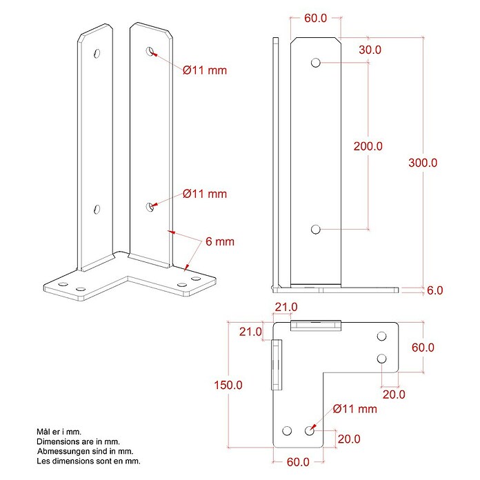 Plus Pfostenträger Über-Eck für Pfosten 9 cm (L x B x H: 15 x 15 x 30 cm, Silber) | BAUHAUS