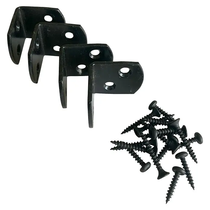 Plus Winkelverbinder - L x B x H: 3,7 x 3,7 x 3 cm, Pulverbeschichtet, Schwarz (RAL 9005), 4 Stk. - Schwarze Winkelverbinder mit Schrauben. Ideal für Möbelbau, Regale und andere DIY-Projekte. Robuste und zuverlässige Verbindungslösung.