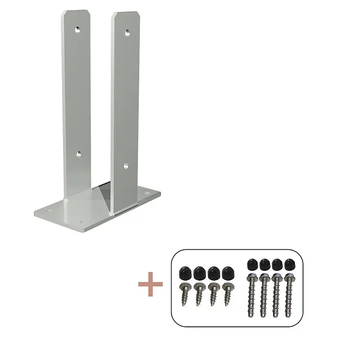 Plus U-Pfostenträger für Pfosten 9 cm - L x B x H: 20 x 10,3 x 30 cm, Silber - Pfostenfuß aus Metall mit Schrauben und Abdeckkappen. Das Set enthält alles, was für die Montage benötigt wird. Ideal für den Außenbereich.