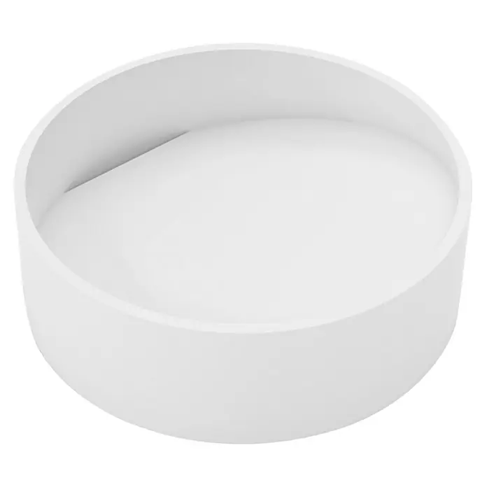 Lavabo de sobremesa Luna - Diámetro: 37 cm, Blanco, Redonda - Primer plano de un cuenco redondo blanco. Su diseño minimalista y las líneas limpias lo convierten en un objeto decorativo versátil.