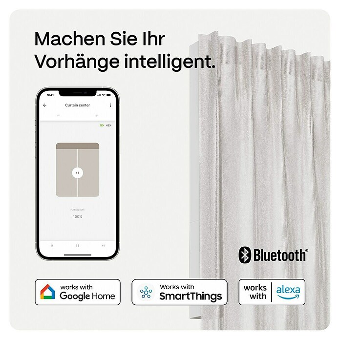 Vorhangschiene MotionBlinds Seitenöffnung Elektrisch (Anzahl Läufe: 1 Stk., 300 cm, Weiß) | BAUHAUS