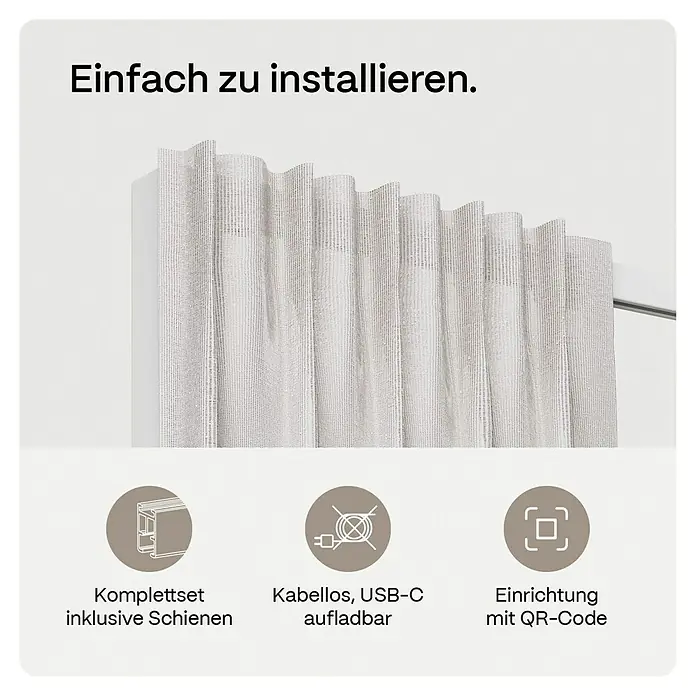 Vorhangschiene MotionBlinds Zentralöffnung Elektrisch - Anzahl Läufe: 1 Stk., 400 cm, Weiß - Einfach zu installierende Gardinen mit komplettem Schienenset, kabellos USB-C aufladbar und Einrichtung mit QR-Code.