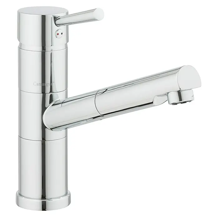 Camargue Merida Spültischarmatur - Chrom - Nahaufnahme eines glänzenden Camargue Küchenarmatur, die durch ihr modernes Design und ihre Funktionalität besticht.